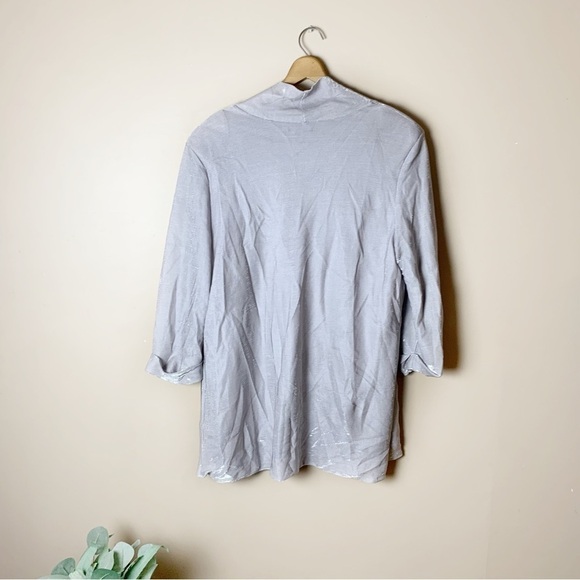 [H&M] Gray Metallic Silver Open Front 3/4 Sleeve Padded Shoulder Blazer - Picture 7 of 8